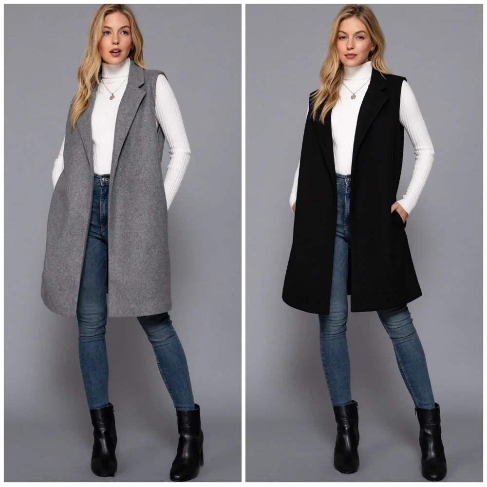 Sophisticated Chic Charcoal Gray Peacoat Vest - Picture 8 of 9